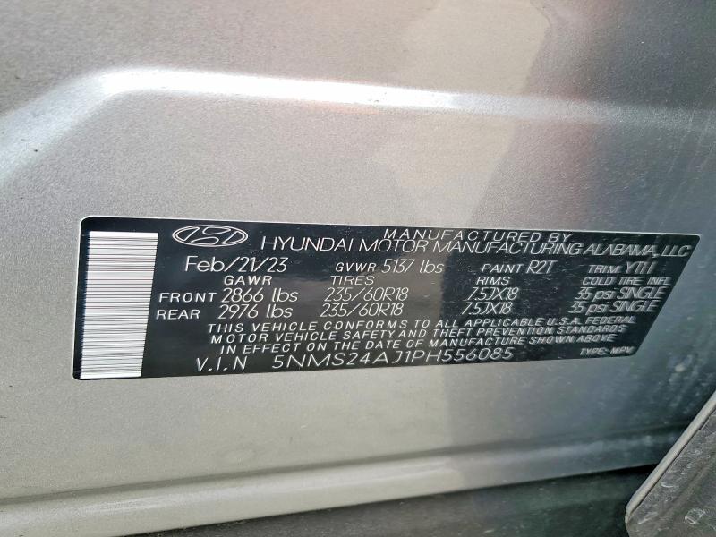 2023 Hyundai Santa Fe მანქანა იყიდება აუქციონზე, vin: 5NMS24AJ1PH556085, აუქციონის ნომერი: 53014646