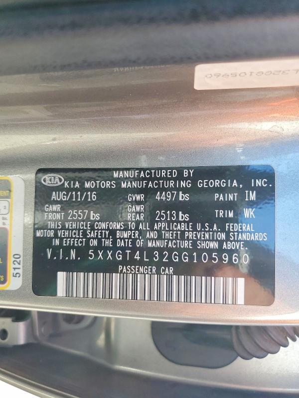 Auction sale of the 2016 Kia Optima, vin: 5XXGT4L32GG105960, lot number: 53981906