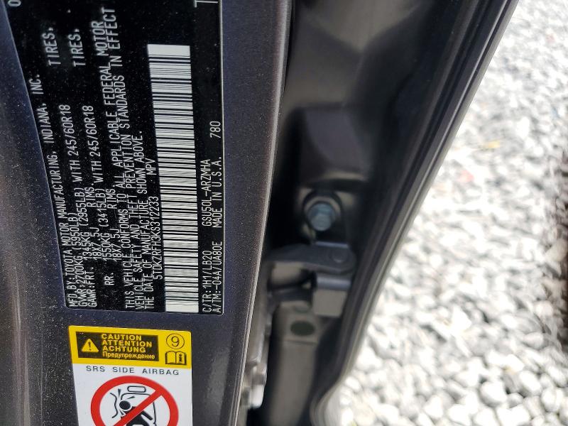 Продаж на аукціоні авто 2019 Toyota Highlander, vin: 5TDKZRFH3KS312233, номер лоту: 52407546
