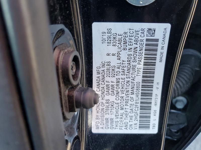 Продаж на аукціоні авто 2020 Honda Civic, vin: 2HGFC2F81LH508800, номер лоту: 53786616