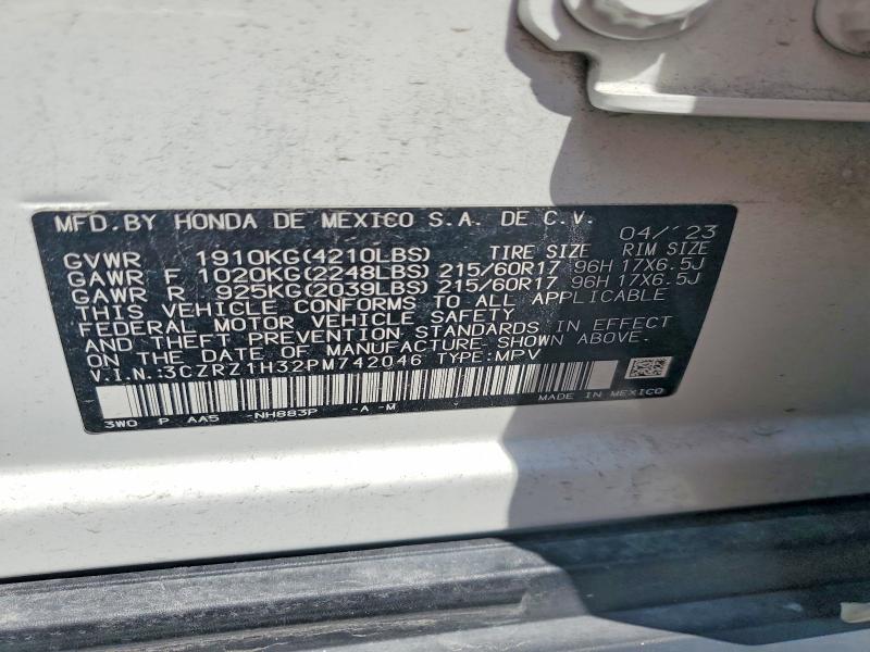 2023 Honda Hr-v მანქანა იყიდება აუქციონზე, vin: 3CZRZ1H32PM742046, აუქციონის ნომერი: 54223946