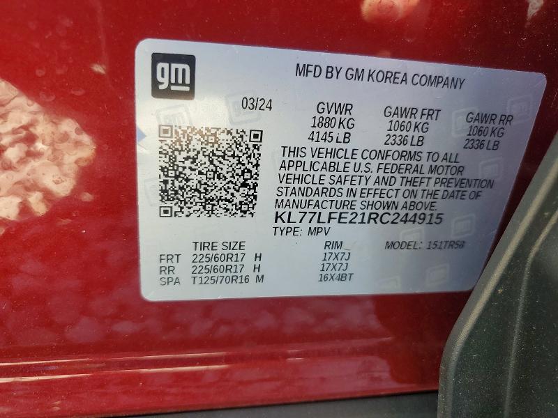 Aukcja sprzedaży 2024 Chevrolet Trax, vin: KL77LFE21RC244915, numer aukcji: 53445256