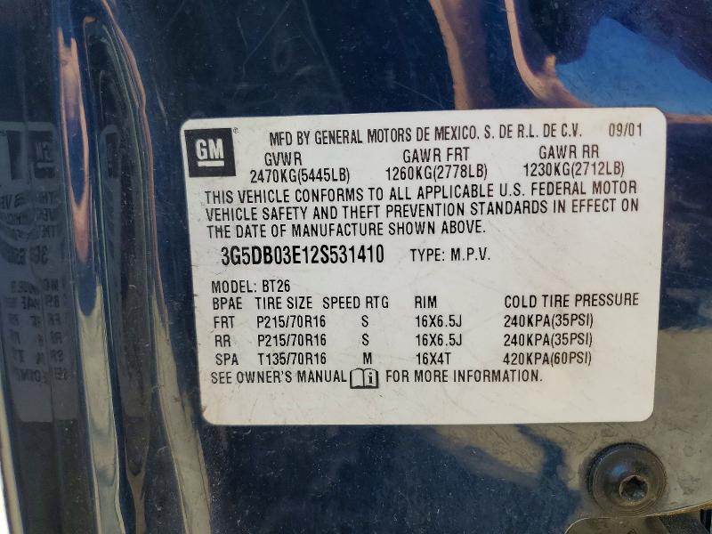 Auction sale of the 2002 Buick Rendezvous, vin: 3G5DB03E12S531410, lot number: 53737886