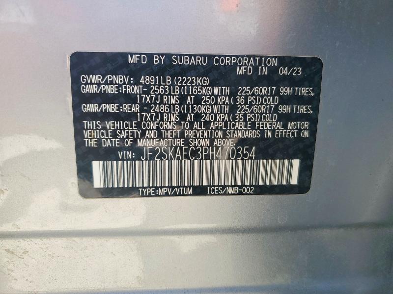 Продаж на аукціоні авто 2023 Subaru Forester, vin: JF2SKAEC3PH470354, номер лоту: 52389596