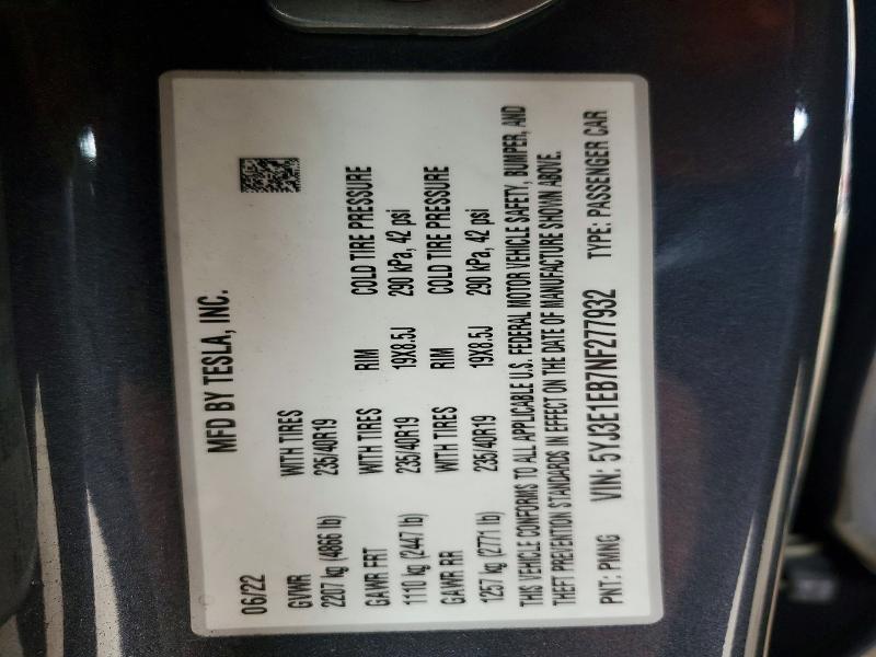 Продаж на аукціоні авто 2022 Tesla Model 3, vin: 5YJ3E1EB7NF277932, номер лоту: 53180376