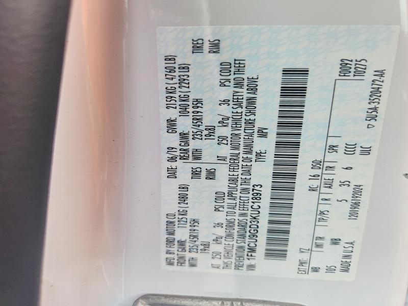 Aukcja sprzedaży 2019 Ford Escape, vin: 1FMCU9GD3KUC18973, numer aukcji: 53434196