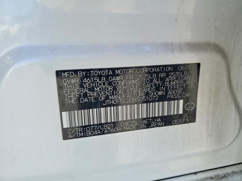 Продажа на аукционе авто 2011 Lexus Is, vin: JTHCF5C20B5051072, номер лота: 52093216