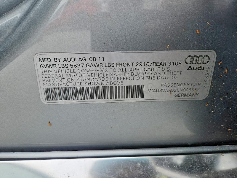 52540846 :رقم المزاد ، WAURVAFD2CN009652 vin ، 2012 Audi A8 مزاد بيع