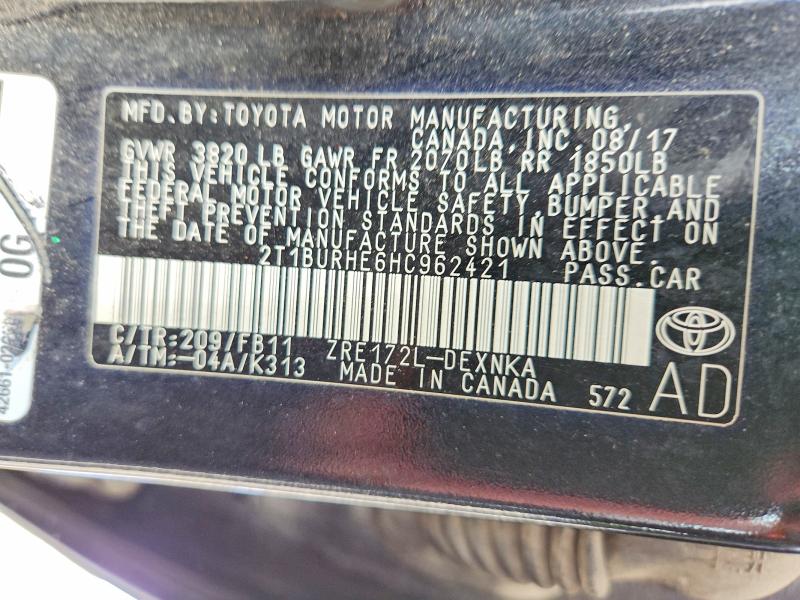 49444066 :رقم المزاد ، 2T1BURHE6HC962421 vin ، 2017 Toyota Corolla مزاد بيع