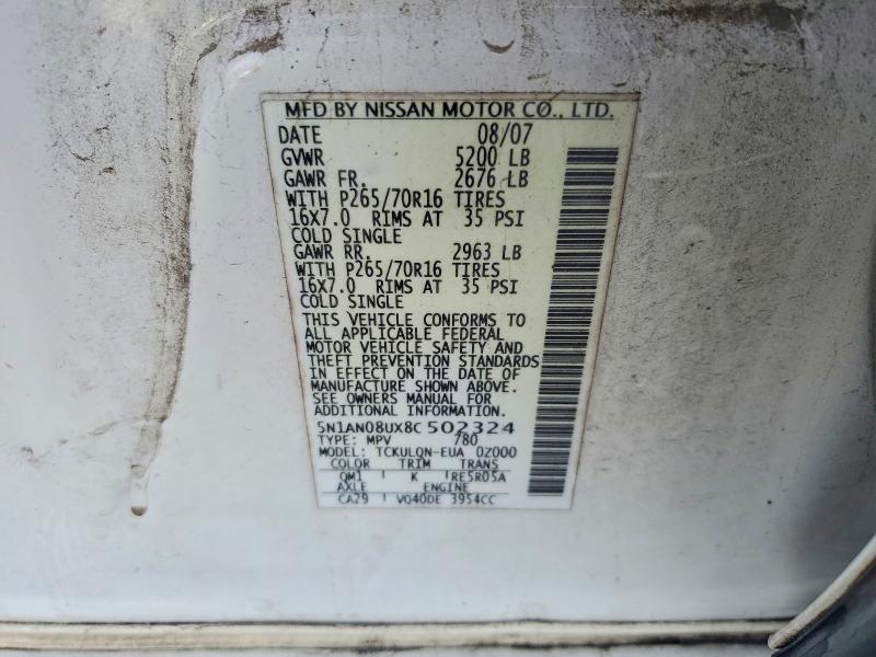 55132946 :رقم المزاد ، 5N1AN08UX8C502324 vin ، 2008 Nissan Xterra مزاد بيع