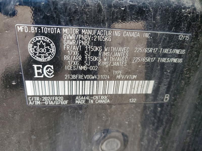 Продаж на аукціоні авто 2016 Toyota Rav4, vin: 2T3BFREV0GW431024, номер лоту: 49635036