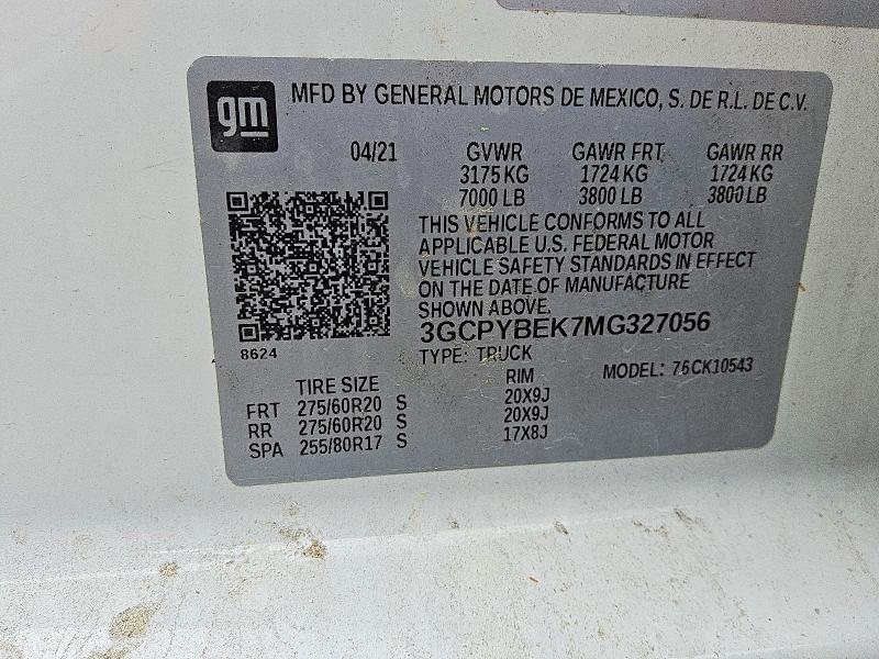 Aukcja sprzedaży 2021 Chevrolet Silverado, vin: 3GCPYBEK7MG327056, numer aukcji: 54317996