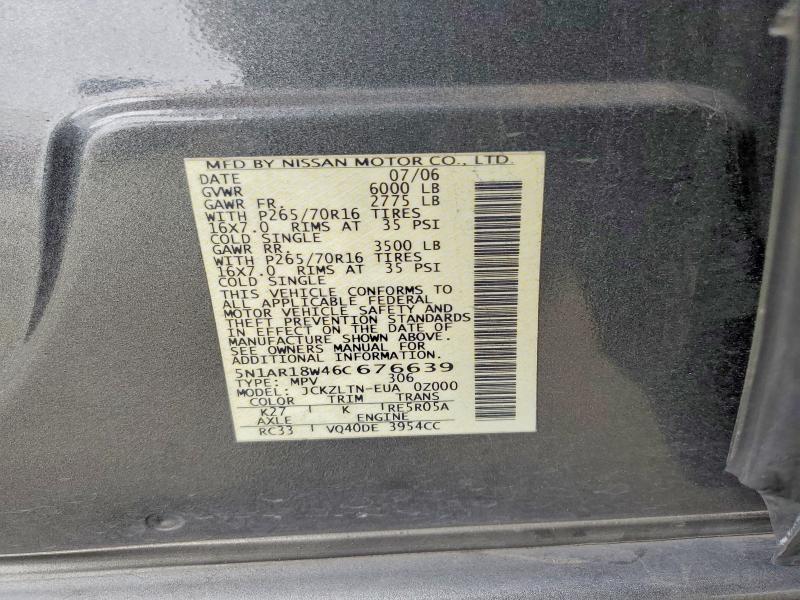 Aukcja sprzedaży 2006 Nissan Pathfinder, vin: 5N1AR18W46C676639, numer aukcji: 55602846