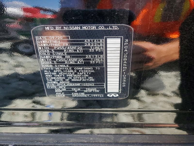 54682976 :رقم المزاد ، 3PCAJ5BA5MF103362 vin ، 2021 Infiniti Qx50 مزاد بيع
