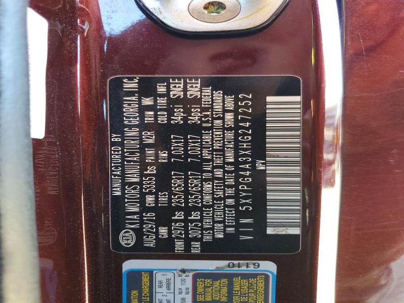 Продаж на аукціоні авто 2017 Kia Sorento, vin: 5XYPG4A3XHG247252, номер лоту: 54128716
