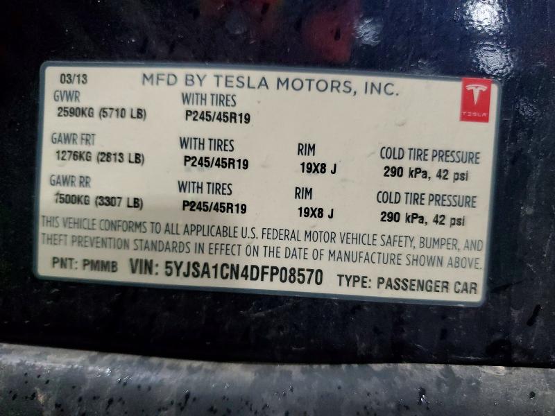 2013 Tesla Model S მანქანა იყიდება აუქციონზე, vin: 5YJSA1CN4DFP08570, აუქციონის ნომერი: 53410786