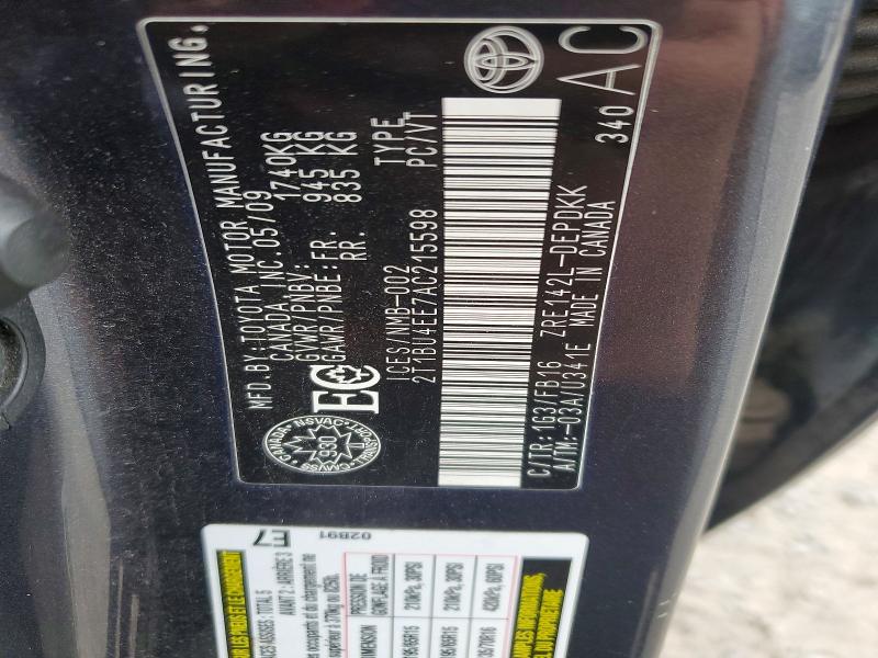 52923776 :رقم المزاد ، 2T1BU4EE7AC215598 vin ، 2010 Toyota Corolla Ce 4dr مزاد بيع