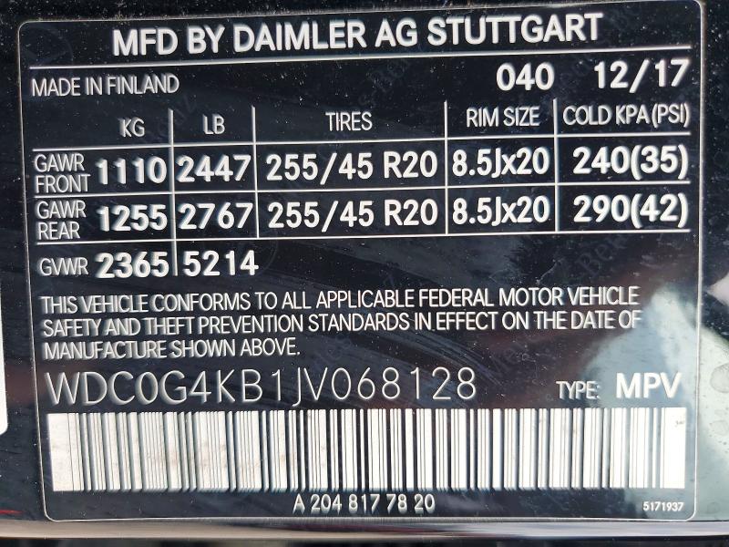 2018 Mercedes-benz Glc მანქანა იყიდება აუქციონზე, vin: WDC0G4KB1JV068128, აუქციონის ნომერი: 52094626