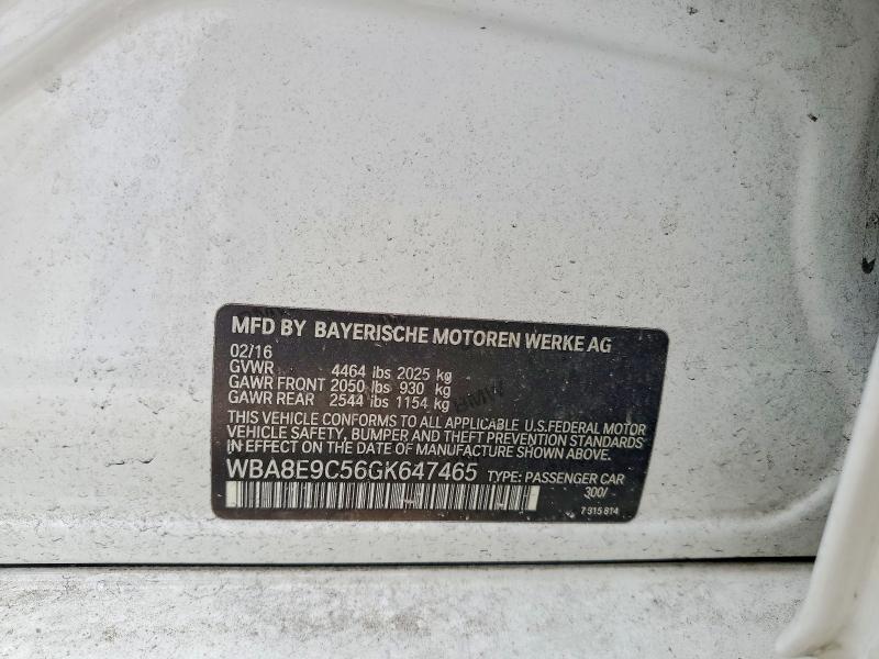 52013966 :رقم المزاد ، WBA8E9C56GK647465 vin ، 2016 Bmw 328 مزاد بيع