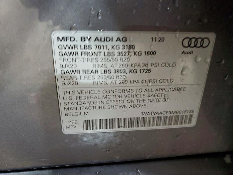 2021 Audi E-tron მანქანა იყიდება აუქციონზე, vin: WA1VAAGE3MB018135, აუქციონის ნომერი: 54289696