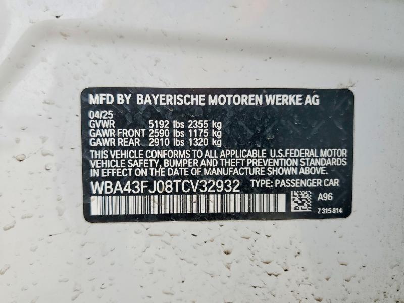 53998136 :رقم المزاد ، WBA43FJ08TCV32932 vin ، 2026 Bmw 530 مزاد بيع