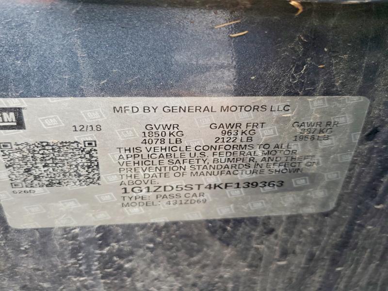 Auction sale of the 2019 Chevrolet Malibu, vin: 1G1ZD5ST4KF139363, lot number: 54137836
