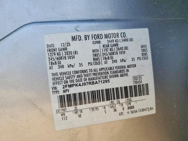50775476 :رقم المزاد ، 2FMPK4J97RBA71295 vin ، 2024 Ford Edge مزاد بيع