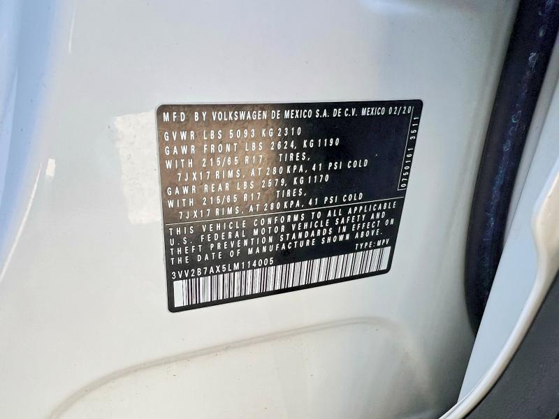 Auction sale of the 2020 Volkswagen Tiguan, vin: 3VV2B7AX5LM114005, lot number: 55098286