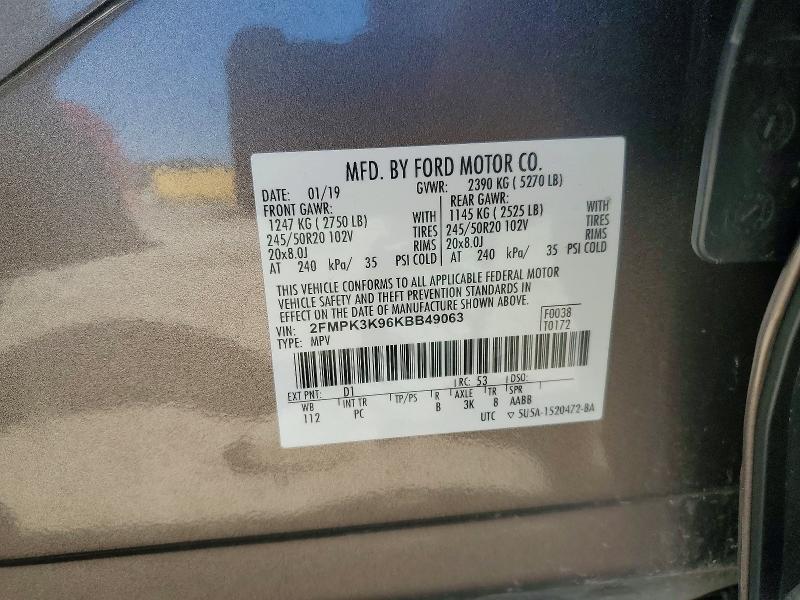 Продажа на аукционе авто 2019 Ford Edge, vin: 2FMPK3K96KBB49063, номер лота: 53270056