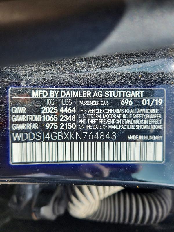 52877436 :رقم المزاد ، WDDSJ4GBXKN764843 vin ، 2019 Mercedes-benz Cla مزاد بيع