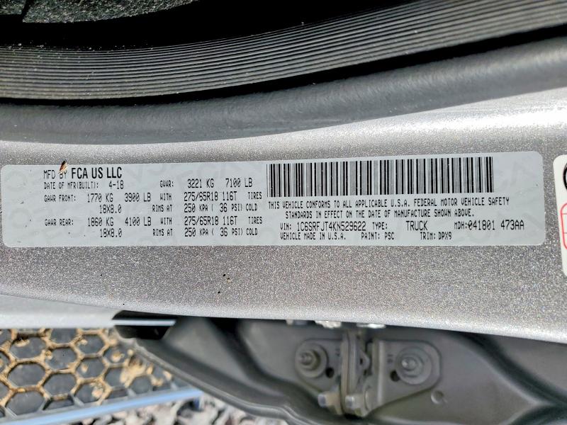 2019 Ram 1500 მანქანა იყიდება აუქციონზე, vin: 1C6SRFJT4KN529622, აუქციონის ნომერი: 52830556