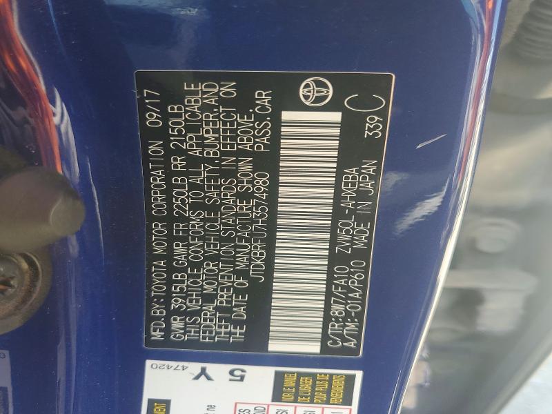 Продажа на аукционе авто 2017 Toyota Prius, vin: JTDKBRFU7H3574980, номер лота: 52763576