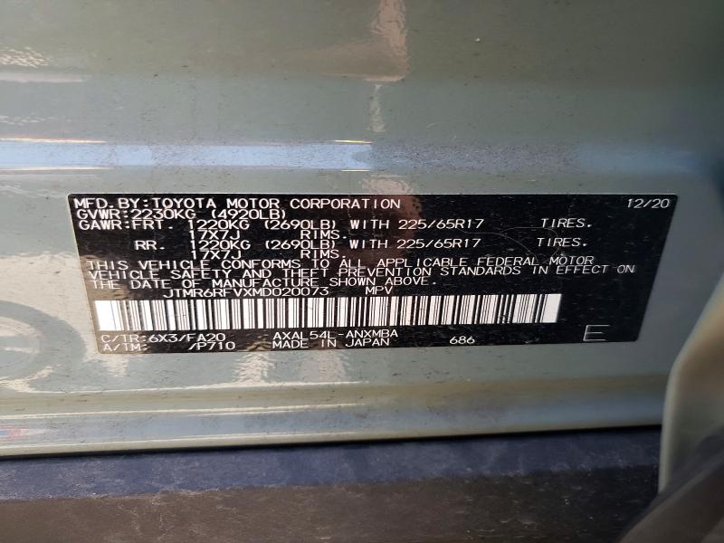 Продажа на аукционе авто 2021 Toyota Rav4 Hybrid, vin: JTMR6RFVXMD020073, номер лота: 54913896
