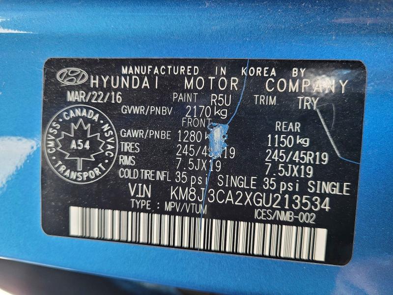 2016 Hyundai Tucson მანქანა იყიდება აუქციონზე, vin: KM8J3CA2XGU213534, აუქციონის ნომერი: 53123626