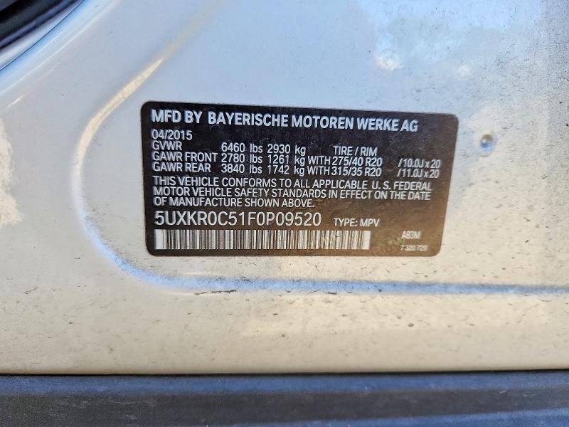 52703836 :رقم المزاد ، 5UXKR0C51F0P09520 vin ، 2015 Bmw X5 مزاد بيع