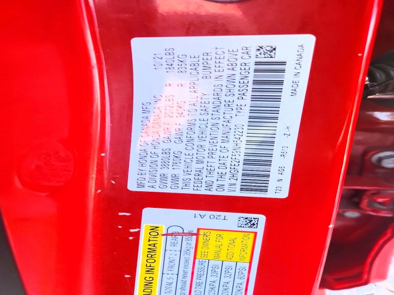 Aukcja sprzedaży 2022 Honda Civic, vin: 2HGFE2F59NH542230, numer aukcji: 52885966