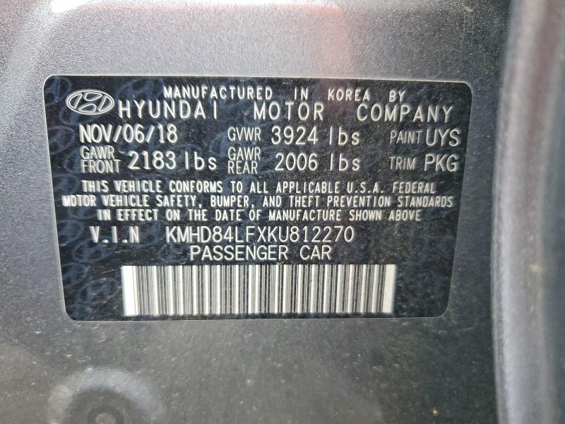 Продажа на аукционе авто 2019 Hyundai Elantra, vin: KMHD84LFXKU812270, номер лота: 52493156