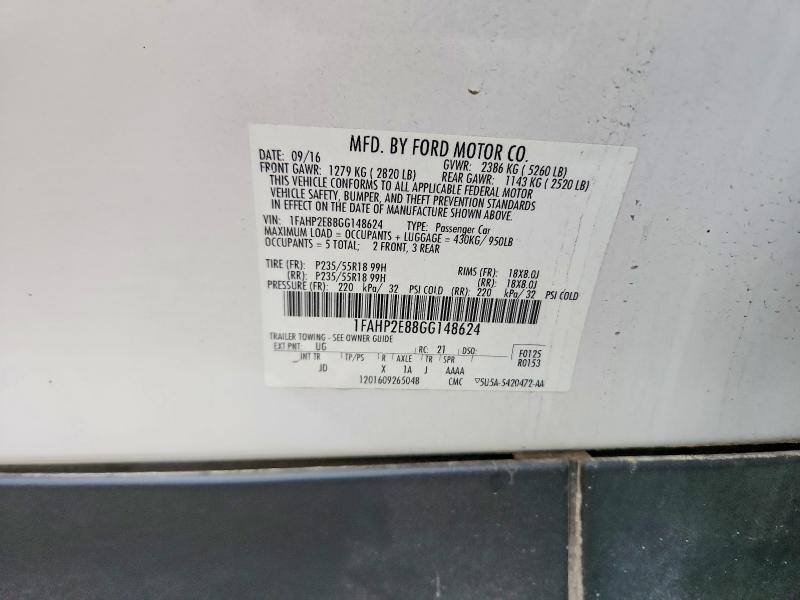54318126 :رقم المزاد ، 1FAHP2E88GG148624 vin ، 2016 Ford Taurus مزاد بيع