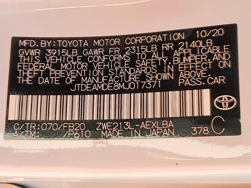Продаж на аукціоні авто 2021 Toyota Corolla, vin: JTDEAMDE8MJ017371, номер лоту: 53103926