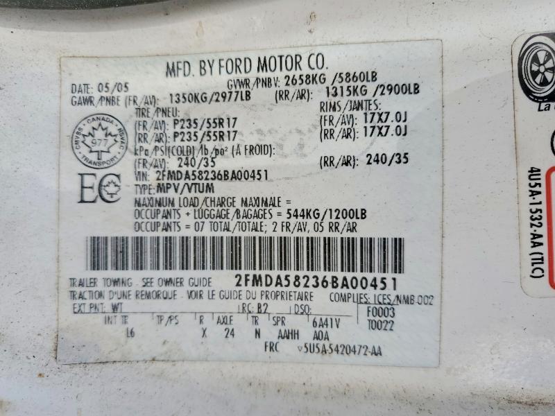 55159866 :رقم المزاد ، 2FMDA58236BA00451 vin ، 2006 Ford Freestar مزاد بيع