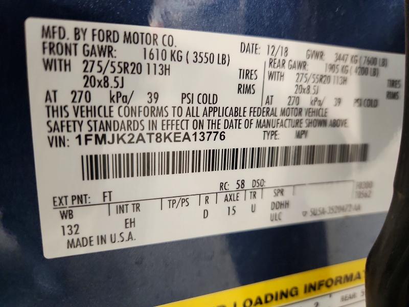 2019 Ford Expedition მანქანა იყიდება აუქციონზე, vin: 1FMJK2AT8KEA13776, აუქციონის ნომერი: 53376326