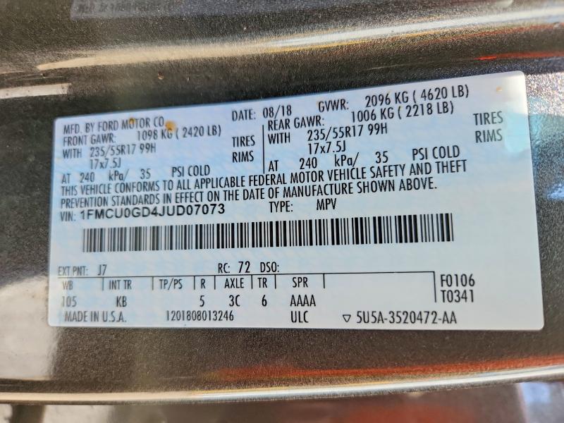Aukcja sprzedaży 2018 Ford Escape, vin: 1FMCU0GD4JUD07073, numer aukcji: 51905266