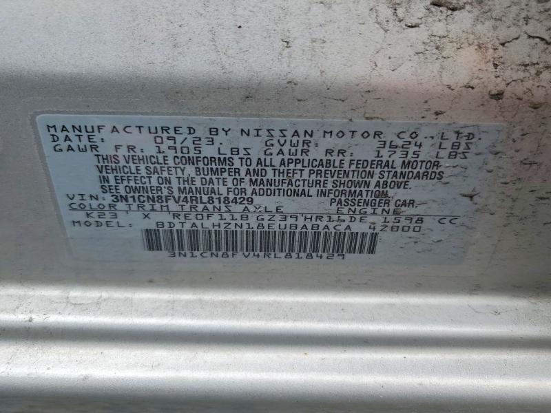 2024 Nissan Versa მანქანა იყიდება აუქციონზე, vin: 3N1CN8FV4RL818429, აუქციონის ნომერი: 53164256