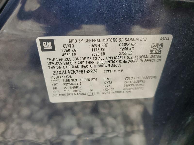 53070446 :رقم المزاد ، 2GNALAEK7F6162274 vin ، 2015 Chevrolet Equinox مزاد بيع