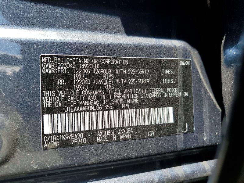 Auction sale of the 2021 Toyota Venza, vin: JTEAAAAH0MJ061355, lot number: 52553926