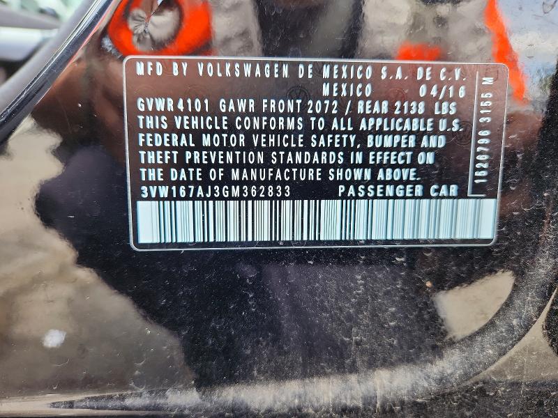 Aukcja sprzedaży 2016 Volkswagen Jetta, vin: 3VW167AJ3GM362833, numer aukcji: 53970276