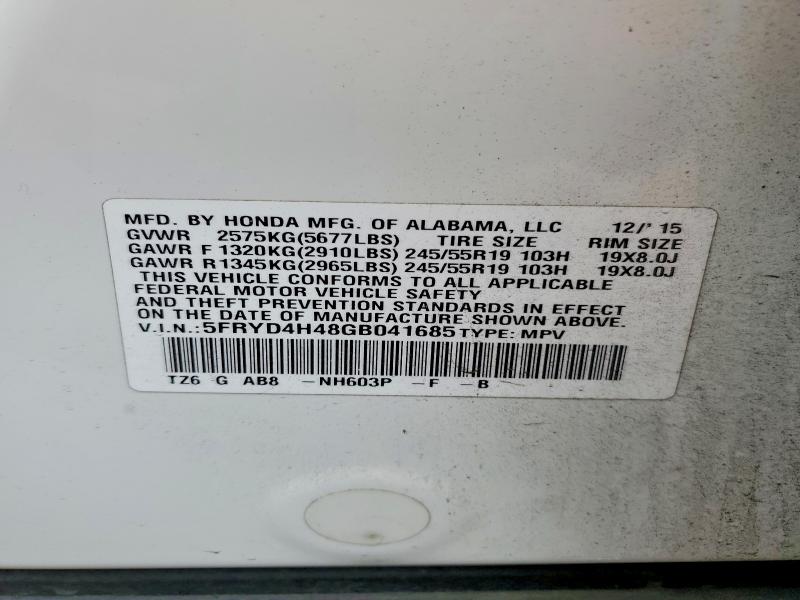 Aukcja sprzedaży 2016 Acura Mdx, vin: 5FRYD4H48GB041685, numer aukcji: 54002146