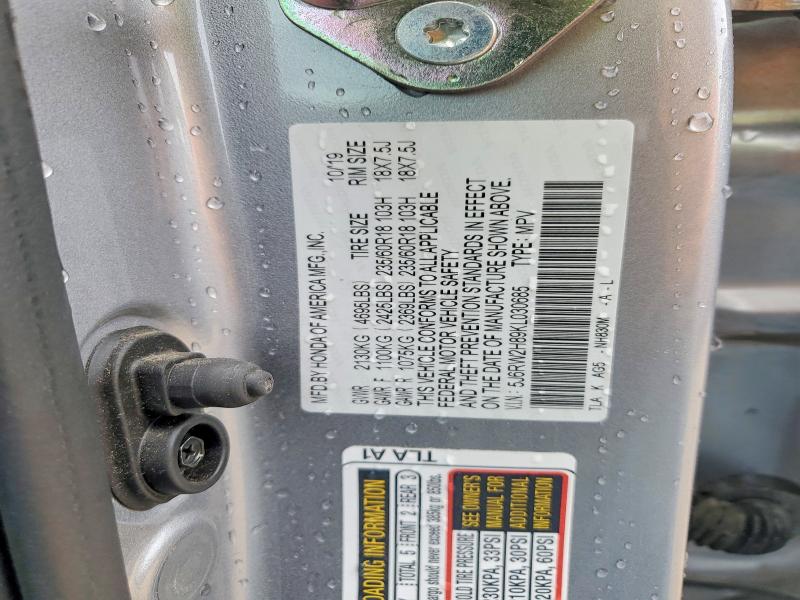 54420226 :رقم المزاد ، 5J6RW2H89KL030685 vin ، 2019 Honda Cr-v مزاد بيع