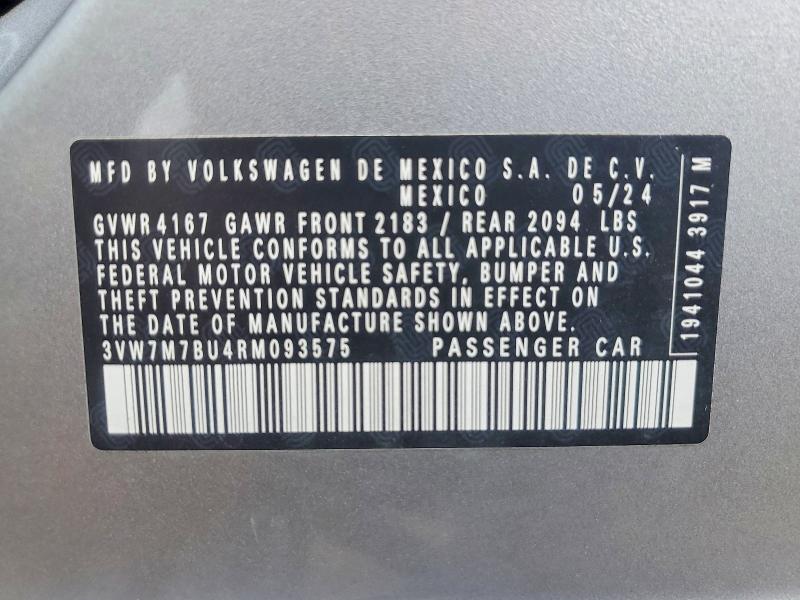 2024 Volkswagen Jetta მანქანა იყიდება აუქციონზე, vin: 3VW7M7BU4RM093575, აუქციონის ნომერი: 52839066