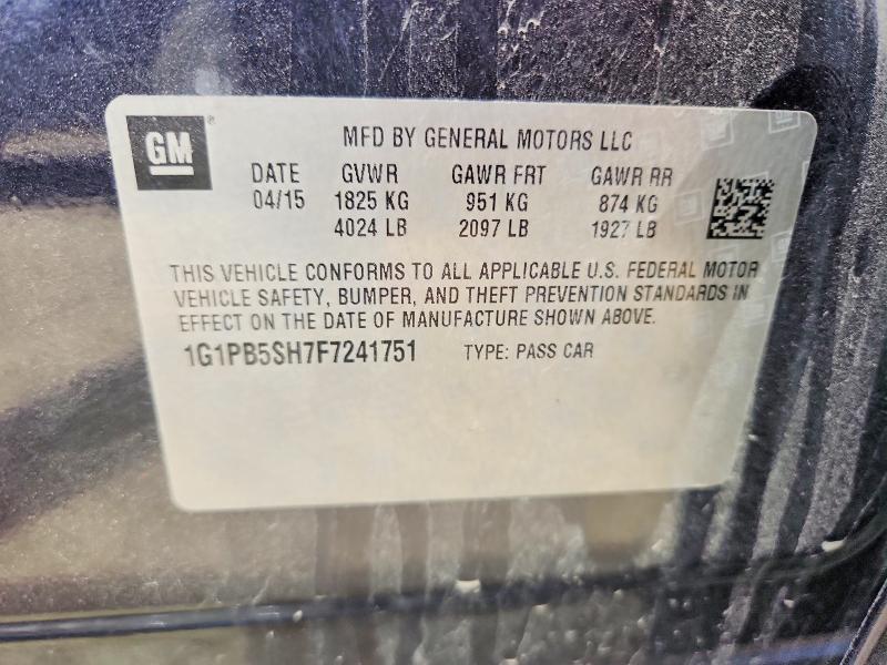 53906846 :رقم المزاد ، 1G1PB5SH7F7241751 vin ، 2015 Chevrolet Cruze مزاد بيع